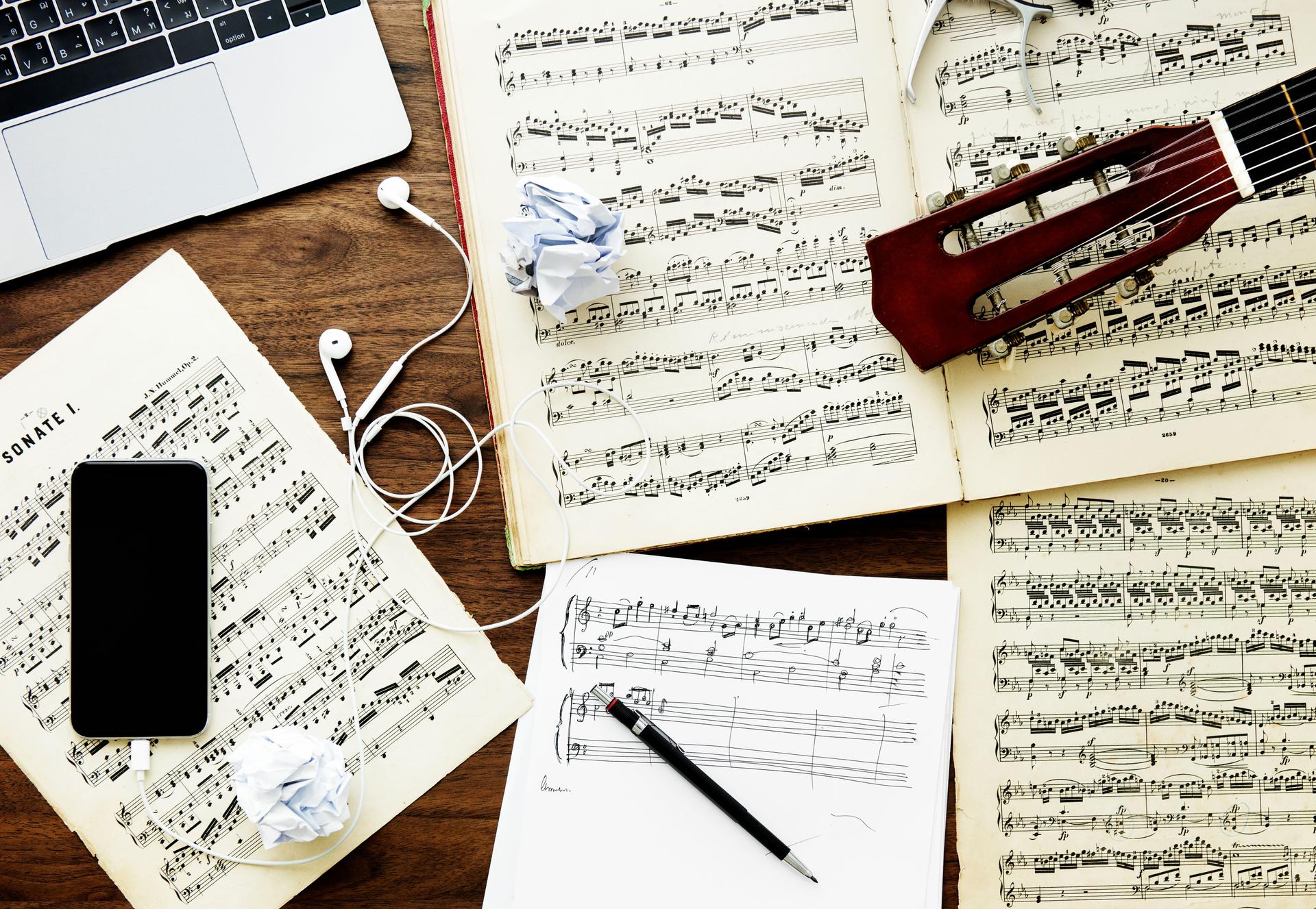 Flat lay of music notes